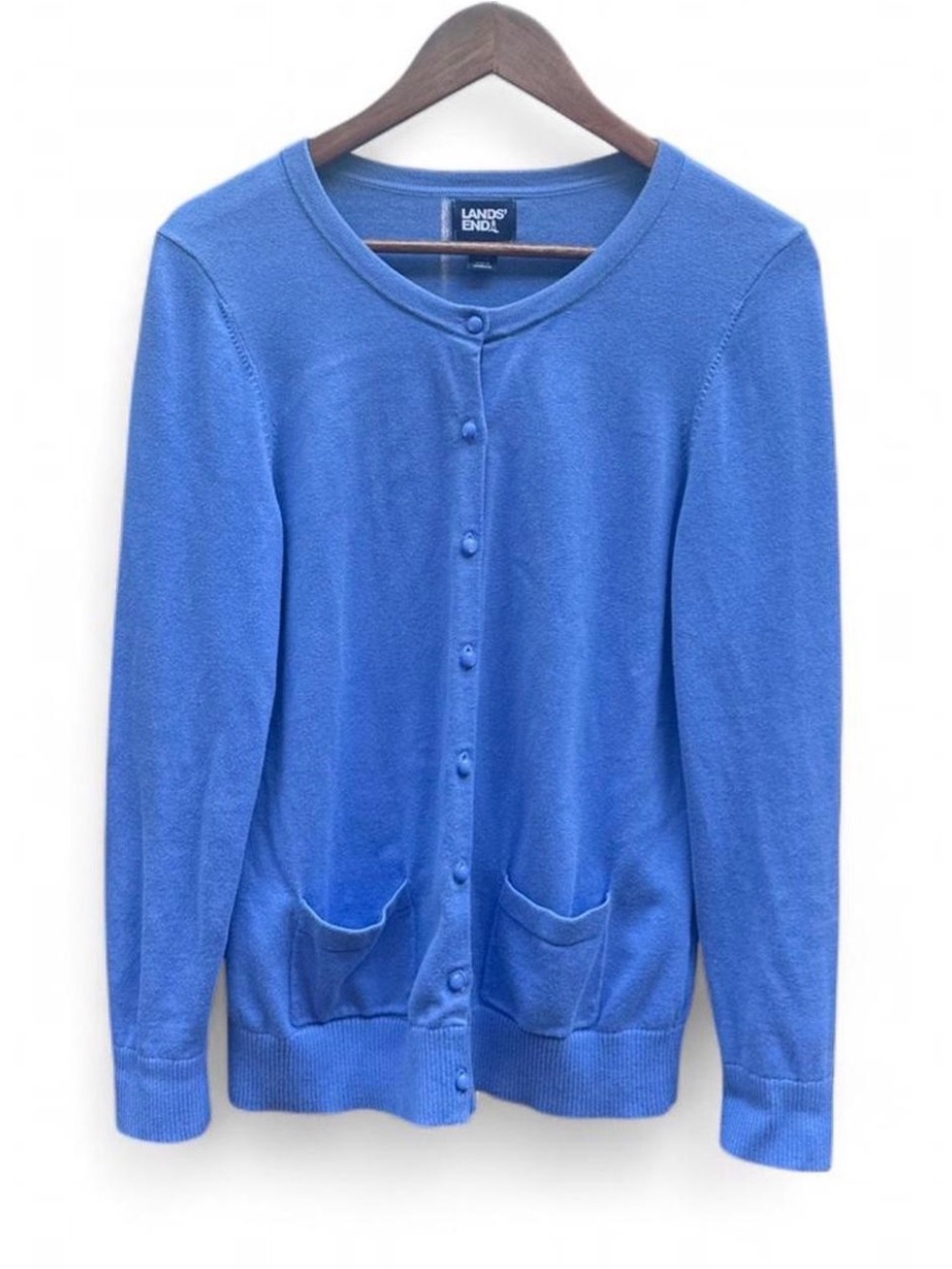 Lands' End Women's Cobalt Button-Up Cardigan Medium soft cotton modal pockets